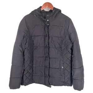 St Johns Bay Parka Coat XL Solid Black Quilted Puffer Womens Warm & Comfy